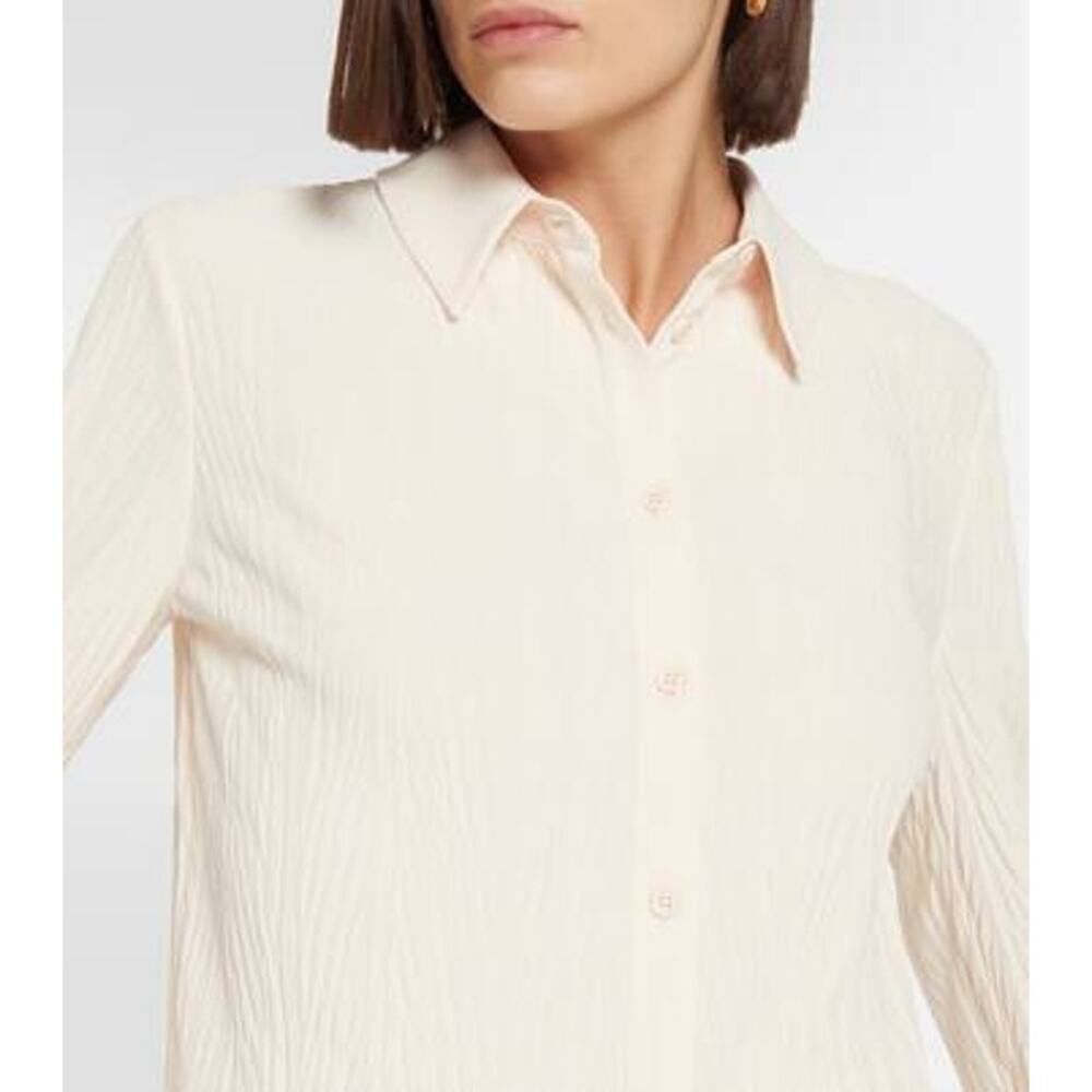 Max Mara Paio Long Sleeve Jersey Plissee Button-Up Shirt Cream Women's XS NWT